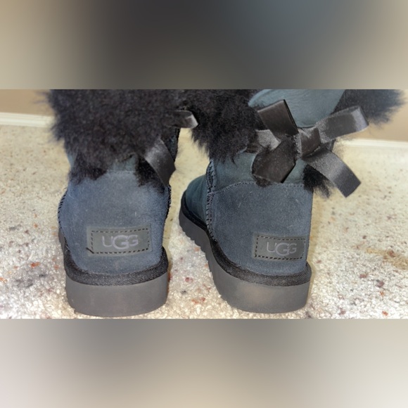 UGG Black Suede Boots with Fur Trim - Picture 2 of 5